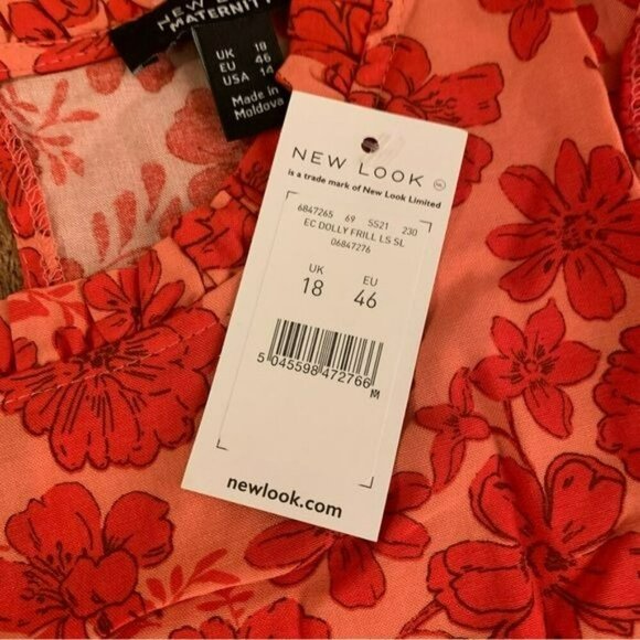 New look maternity long sleeve frills red floral mini dress -14 - Picture 4 of 9